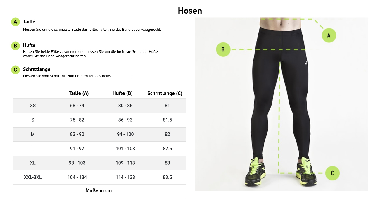 Grossentabelle_Joma_Herren_Hosen-100 Lange Trainingshose Erwachsene & Kids | SC Poseidon Koblenz